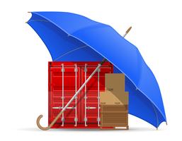 concept of protected and insured cargo umbrella vector illustration