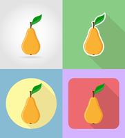 Frutas pera planas iconos con la ilustración de vector de sombra