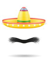 sombrero nacional mexicana tocado y bigote vector ilustración