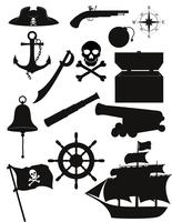 conjunto de iconos pirata silueta negra ilustración vectorial