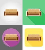 Sofá muebles set iconos planos vector illustration