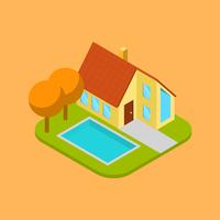 Flat Isometric House With Pool vector