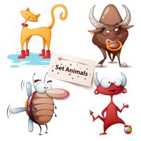 Cat, bull, cockroach, devil - set animals vector
