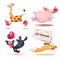Giraffe, pig, cat, dog animals vector
