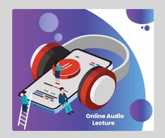 Isometric Artwork Concept of Online Audio Lecture vector