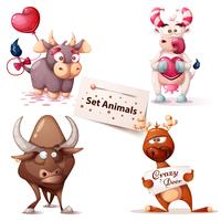 Cow, bull, deer - cute characters. vector