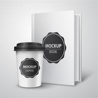 Maqueta de libro y taza de café. vector