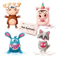 Deer, unicorn, rabbit, raccoon - set animals. vector