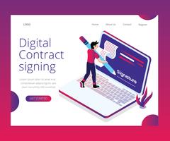 Isometric Artwork Concept of Digital Contract Signing  vector