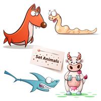 Dog, worm, shark, cow - set animals. vector