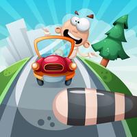 Crazy man in the car. Funny illustration. vector