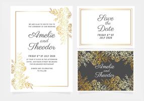 Invitación floral de la boda del oro del vector