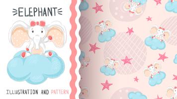 Elephant with air balloon - seamless pattern