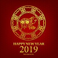Happy new year 2019 chinese art style pig 002 vector