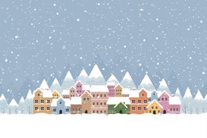 Winter town flat style with snow falling and mountain 001 vector