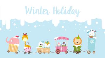 Winter holiday calligraphy text with animal cartoon 001 vector