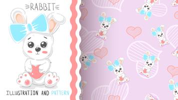 Cute rabbit with heart - seamless pattern vector