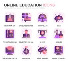 Modern Set Education and Knowledge Gradient Flat Icons for Website and Mobile Apps. Contains such Icons as Studying, School, Graduation, E-Book. Conceptual color flat icon. Vector pictogram pack.
