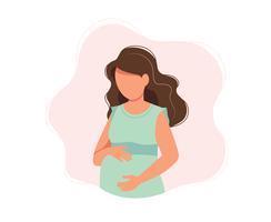 Mujer embarazada, ilustración vectorial concepto en estilo de dibujos animados lindo, salud, cuidado, embarazo vector