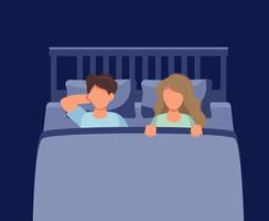 Pareja tendido en la cama por la noche. Ilustración del concepto para el sueño, la intimidad, la relación. vector