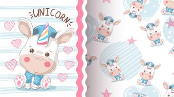 Cute love unicorn - seamless pattern. vector