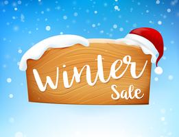 Winter sale on wooden sign and snow fall 001 vector