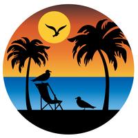 palm trees and seagulls silhouette with sunset vector