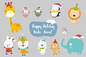 Ilustración de vector set de dibujos animados de animales de felicidad