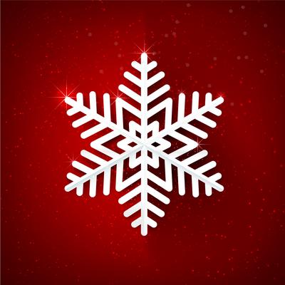 Snow flake with glittering over dark red background 001