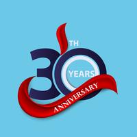 30th anniversary sign and logo celebration symbol with red ribbon  vector