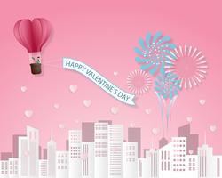 Creative love invitation card Valentine's day vector illustration paper cut style background.