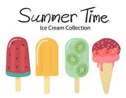 summer time flat vector fruit ice cream popsicle collection