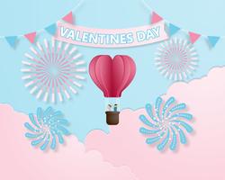 Creative colorful invitation card Valentine's day vector illustration paper cut style.