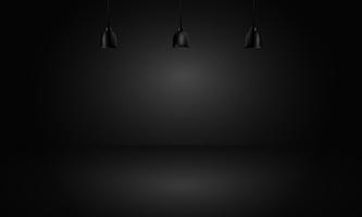 black background with light boxes on ceiling, abstract gradient studio and wall texture vector