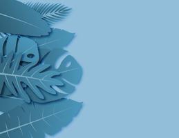 Tropical leaves with blue green pastel colors paper cut style on background with empty space for advertising text. vector