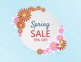 Creative spring sale banner background papercut style.  vector