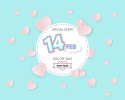 Creative happy valentine's day sale offer banner. Vector illustration paper cut style.