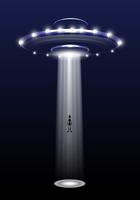UFO and alien on night background vector illustration.