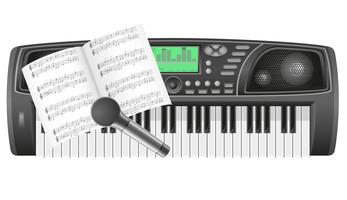 synthesizer notes and microphone vector illustration