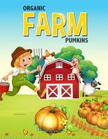 Diseño de cartel de granja con granjero y animales. vector
