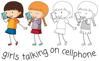 Doodle girl talking on cellphone vector