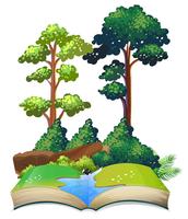 Book of nature with trees and river vector