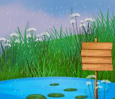 A pond and the wooden signboard vector