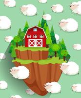 Farmhouse and sheep flying in the sky vector