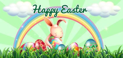 Easter bunny with decorated eggs vector