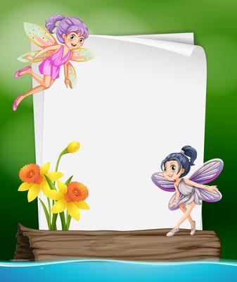 Paper template with two fairies flying