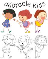 Grupo de niños adorables del doodle vector