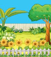 Scene with trees and flowers in backyard vector