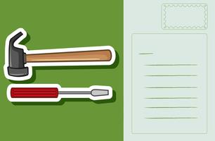 Postcard design with hammer and screwdriver vector