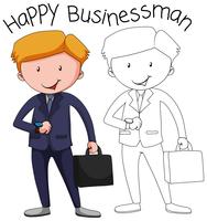 Doodle businessman character in suit with briefcase vector